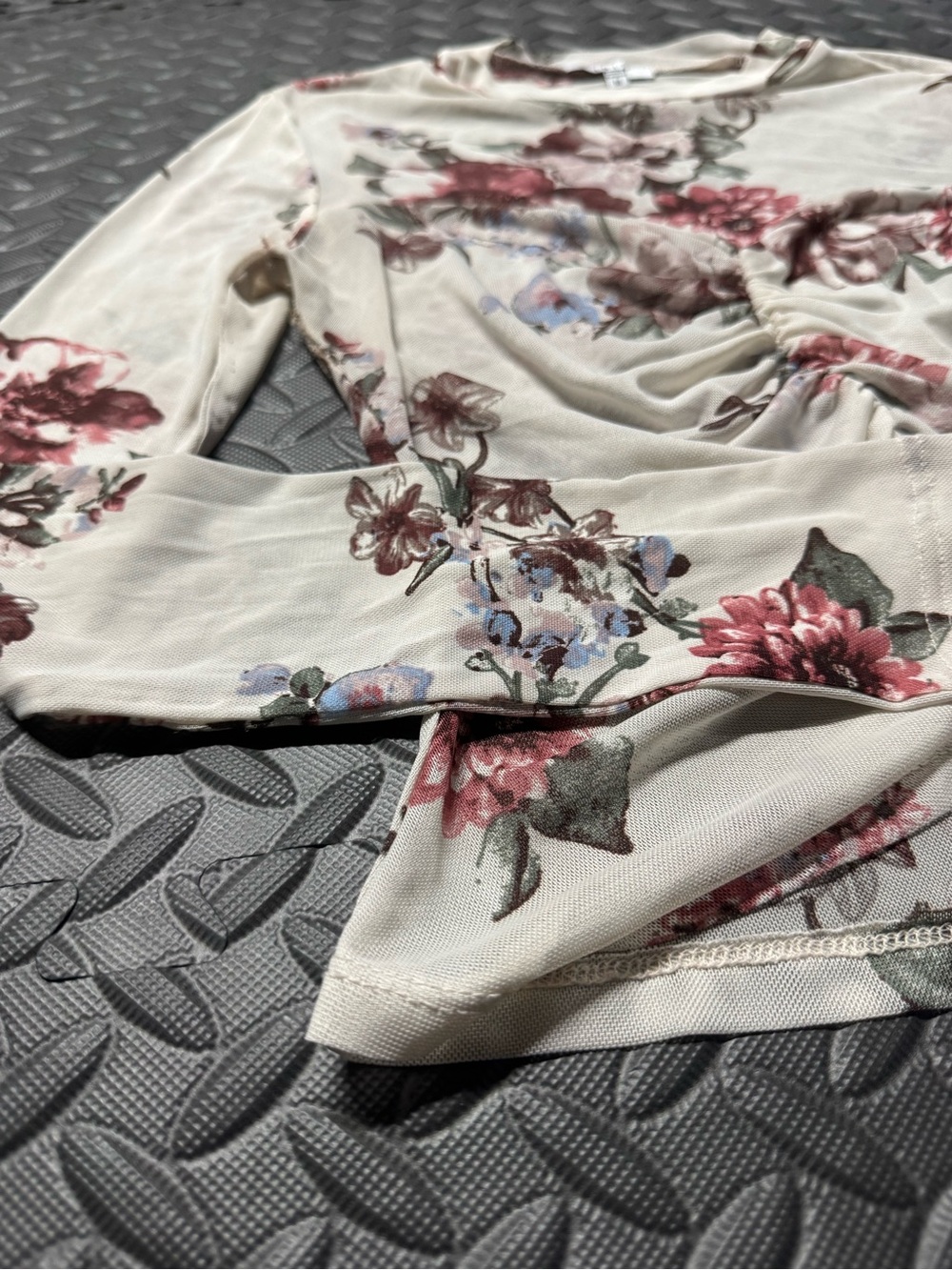 IRIS Floral Mesh Ruched Long Sleeve Top Women’s Medium Cottagecore - Picture 8 of 12